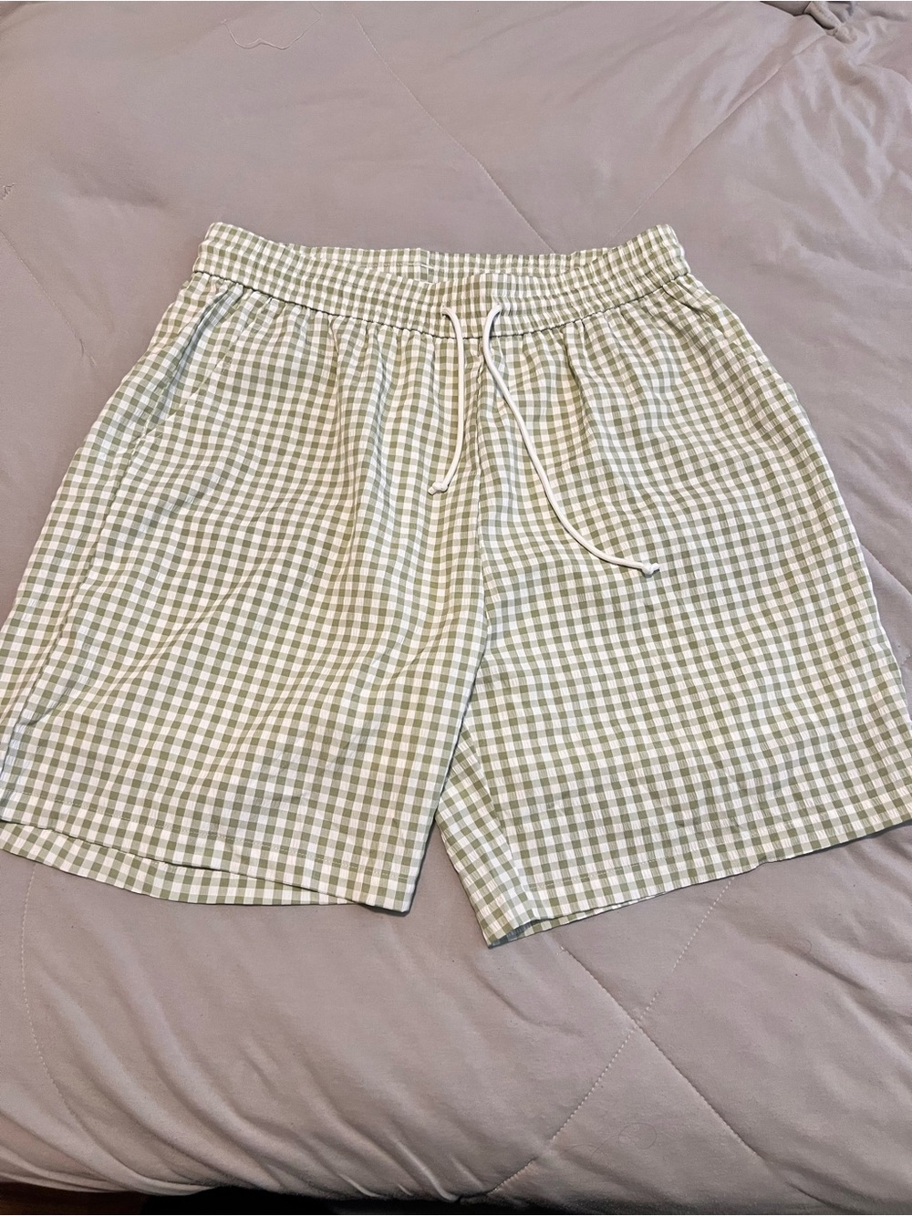Halara Green Gingham Drawstring Shorts